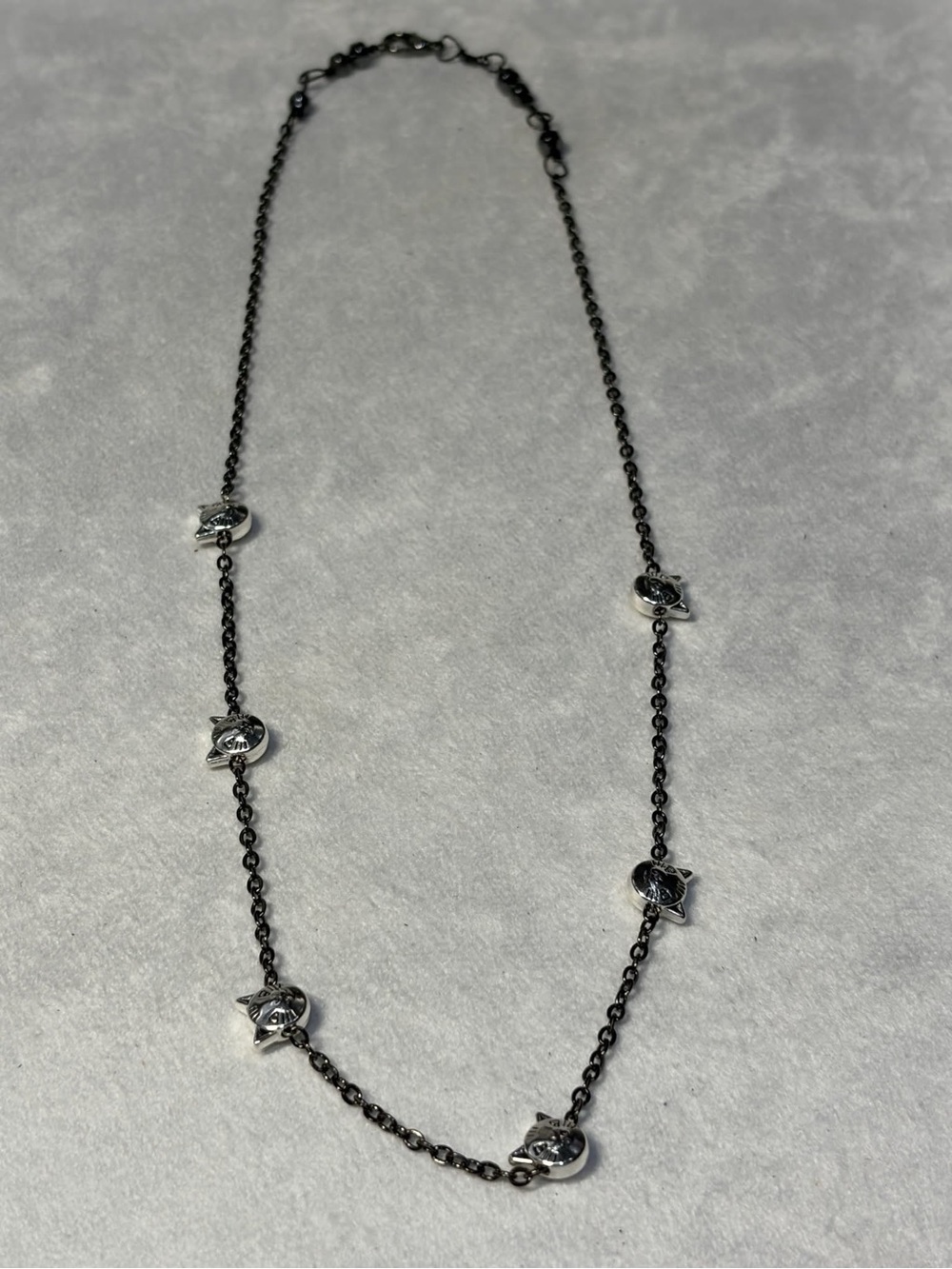 Sterling Silver Star & Cat Station Necklace - Silver